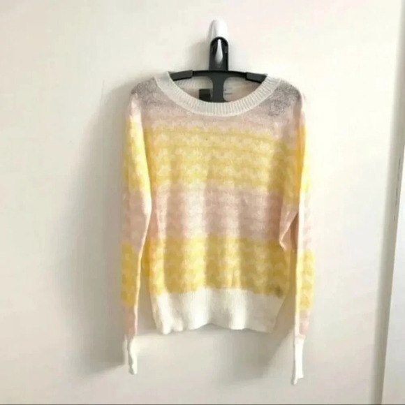 Women's Sweater Yellow White Wave Knit Pullover Soft Lightweight Long Sleeve S - Picture 3 of 5
